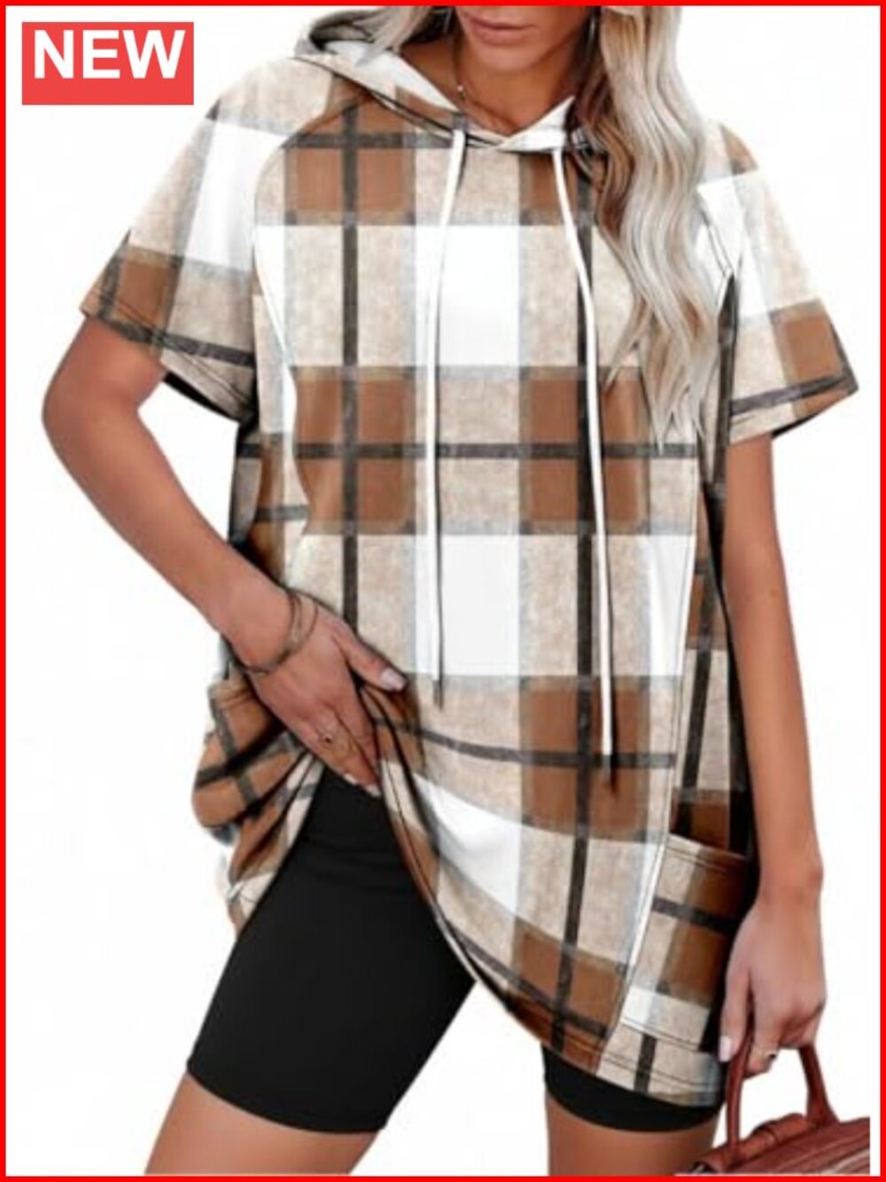 KISSMODA Womens Plus Size Hooded Tunic Top Short Sleeve Pullover
